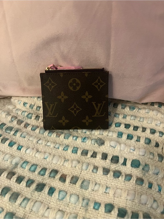 None Accessories - INSPIRED Monogram Compact Coin Purse in Brown with Pink Zip